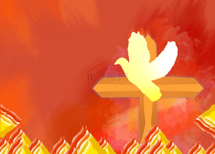 金色十字架背景图片_火焰燃烧白鸽五旬节