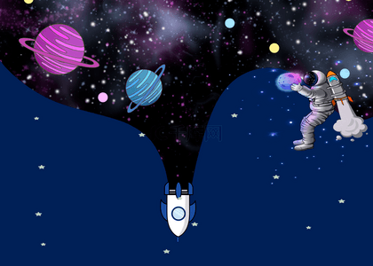 科技宇航员背景背景图片_卡通银河太空背景