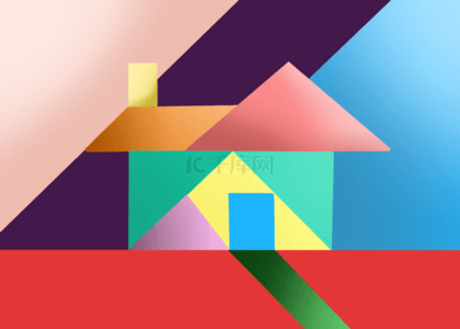 艺术背景几何图形拼凑抽象房子