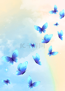 插画背景背景图片_飞舞的蓝色蝴蝶光效彩色蝴蝶背景