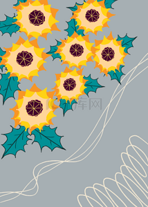 花卉线描背景图片_黄色抽象太阳花几何花卉