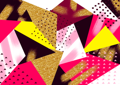 粉色孟菲斯几何金色闪光抽象背景