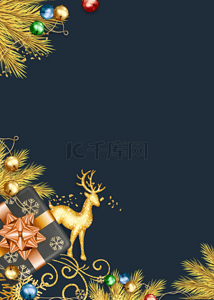 金色松枝背景图片_黑暗高端创意圣诞节背景