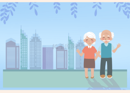 祖父母节日蓝色可爱卡通背景