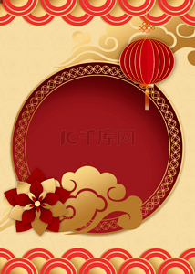 新年剪纸风格背景图片_新年中国风格金色灯笼描边背景