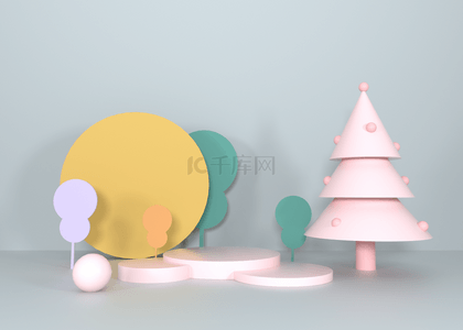 可爱圣诞树3d渲染现代风格背景