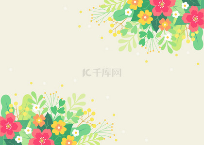 春天桌面背景背景图片_可爱红黄绿色春天花卉背景