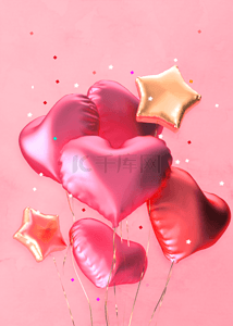 金色星星立体背景图片_粉红色的创意三维爱气球背景