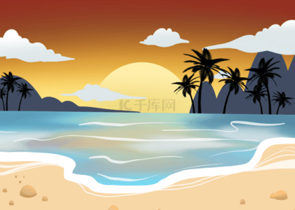 夕阳海洋背景背景图片_沙滩海洋背景