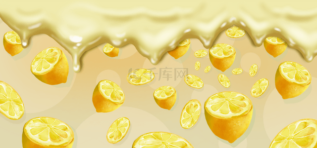 缤纷柠檬流动水彩水果背景