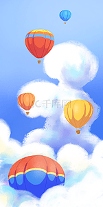 热气球天空背景图片_穿越云层热气球梦幻手机壁纸