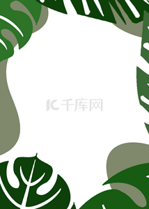 热带植物叶子背景图片_深绿色热带植物边框背景