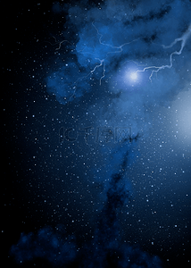 蓝色系星空闪电夜空背景