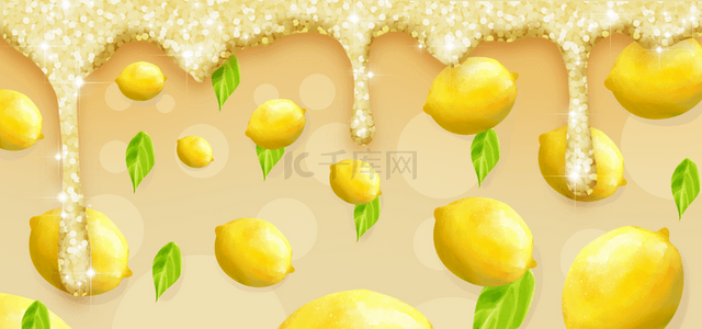 水彩水果背景图片_闪光柠檬流体水彩水果背景