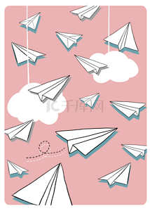 纸飞机粉色背景图片_云彩纸飞机无缝隙背景