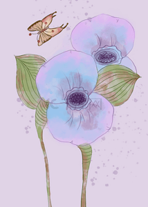 蓝紫色水彩渐变抽象花朵背景
