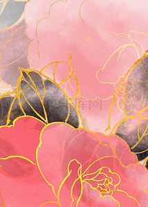 金色描边背景图片_粉色抽象水彩复古金色描边花卉豪华背景
