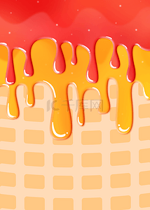 鲜艳的红色背景图片_甜筒冰淇淋融化场景