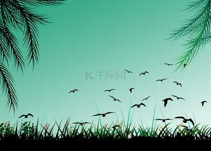 湿地平原候世界鸟剪影背景