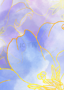 蓝紫色抽象水彩复古金色描边花卉豪华背景