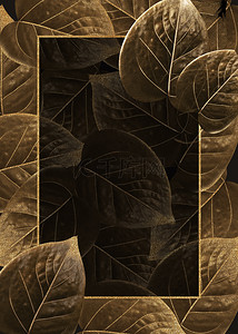 金色抽象树叶豪华复古叶子边框背景