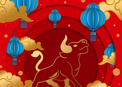 新年剪纸风格背景图片_灯笼新年中国风格金色描边