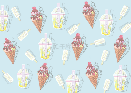 奶茶冰淇淋背景图片_夏季线稿冰淇淋奶茶冰糕