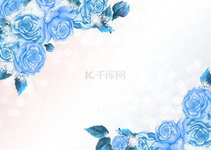 蓝色花卉水彩背景图片_渐变水彩晕染蓝色花卉