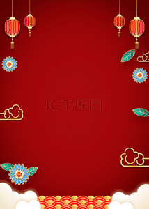 中国风金色素材背景图片_红色喜庆剪纸风复古新年背景