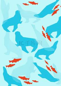 抽象动物背景背景图片_海豹小鱼抽象几何动物背景