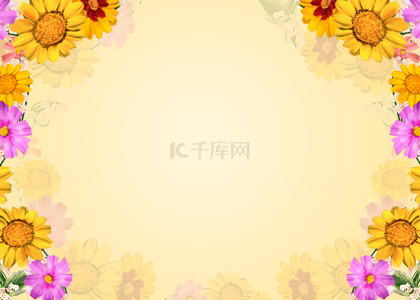 视频边框背景图片_手绘黄色向日葵水彩花卉背景