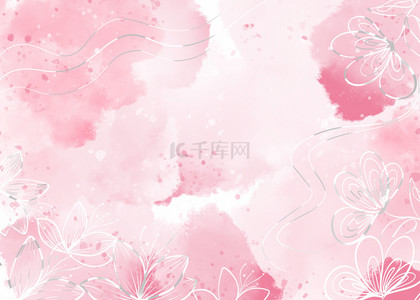 美丽的花与水彩效果粉色背景