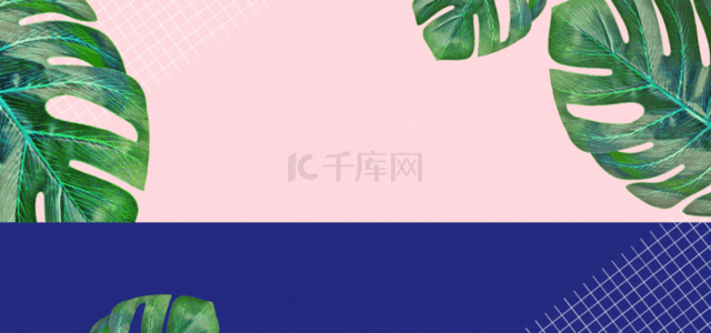 拼接的桌面背景图片_粉蓝色拼接色块棕榈叶背景