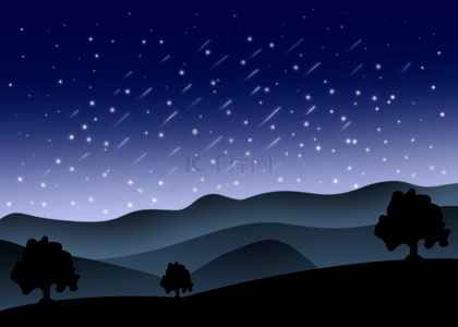 蓝色星空森林山夜背景