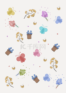 卡通蝴蝶昆虫背景图片_夏季小花和蝴蝶昆虫
