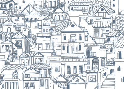 城市线稿背景图片_欧洲海边小镇建筑线稿拼接背景