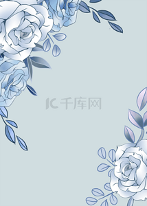 灰蓝色手绘精致花卉浪漫背景