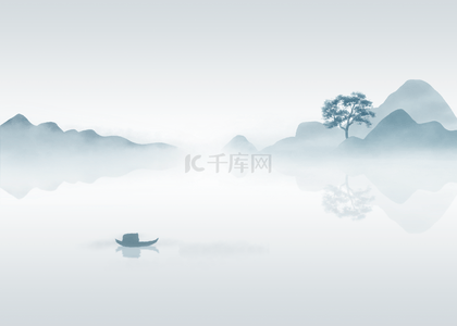 中国青色背景图片_青色中国风格水墨山水画背景