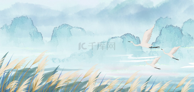 节气白露背景图片_白露山水白露插画背景