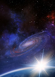 蓝色星系日出太阳银河宇宙背景