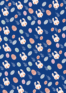深蓝色卡通复活节兔子背景