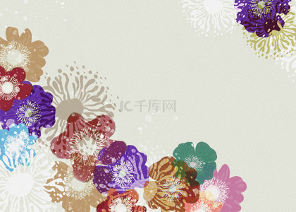 卡通抽象花朵多彩复古水彩鲜花背景