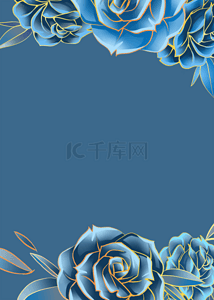 复古蓝色之昂花卉边框背景