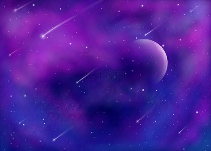 蓝紫色星空背景背景图片_流星蓝紫色云朵星空背景
