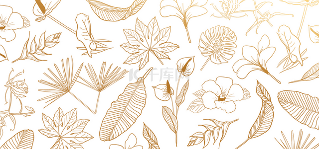 背景植物线稿背景图片_无缝线稿植物平铺叶子装饰背景