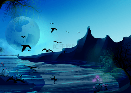 月亮湖世界候鸟日剪影背景