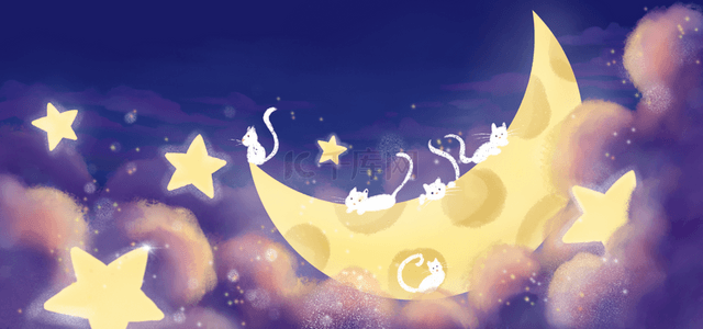 梦幻白猫月亮背景