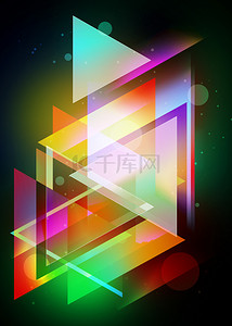 彩色三角背景图片_荧光彩色三角科技几何光效背景