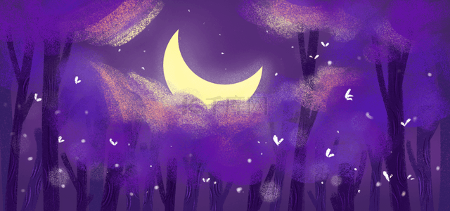 太阳梦幻背景图片_梦幻树林间的月背景
