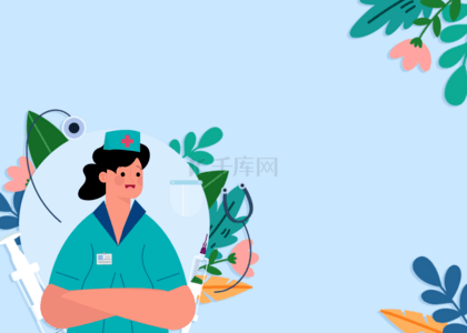 蓝色植物花卉背景图片_卡通蓝色简约国际护士节人物背景